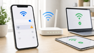 iPhoneだけWi-Fiに繋がらない時の原因を示すルーターと接続端末のイメージ