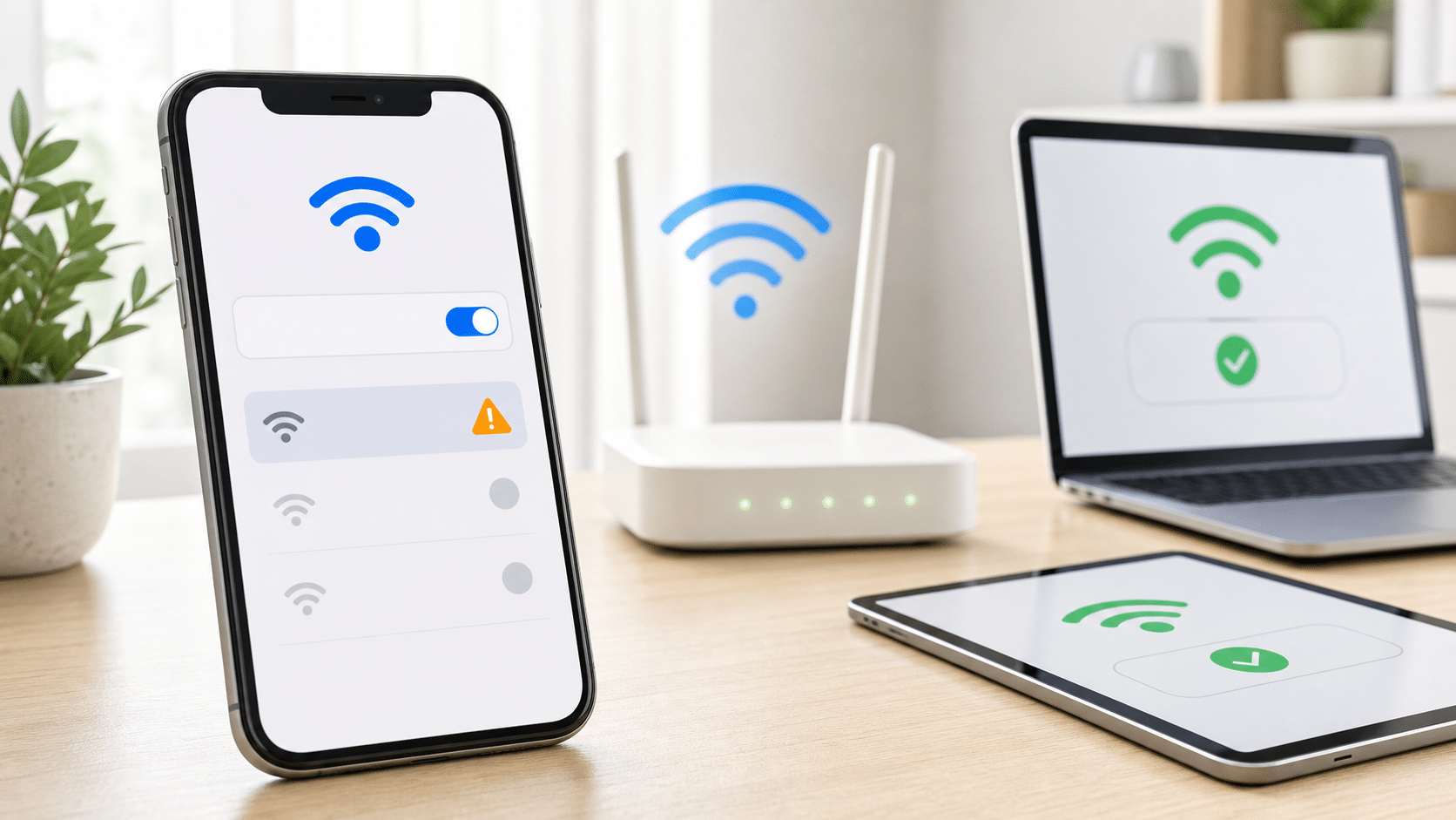 iPhoneだけWi-Fiに繋がらない時の原因を示すルーターと接続端末のイメージ